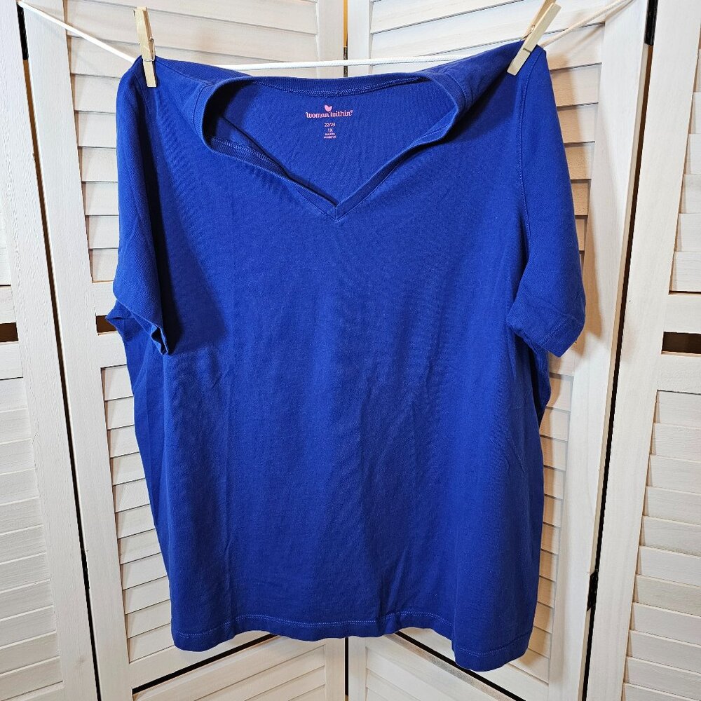 Woman Within Plus Size 1XL (22-24) Royal Blue Short Sleeved Tee Shirt